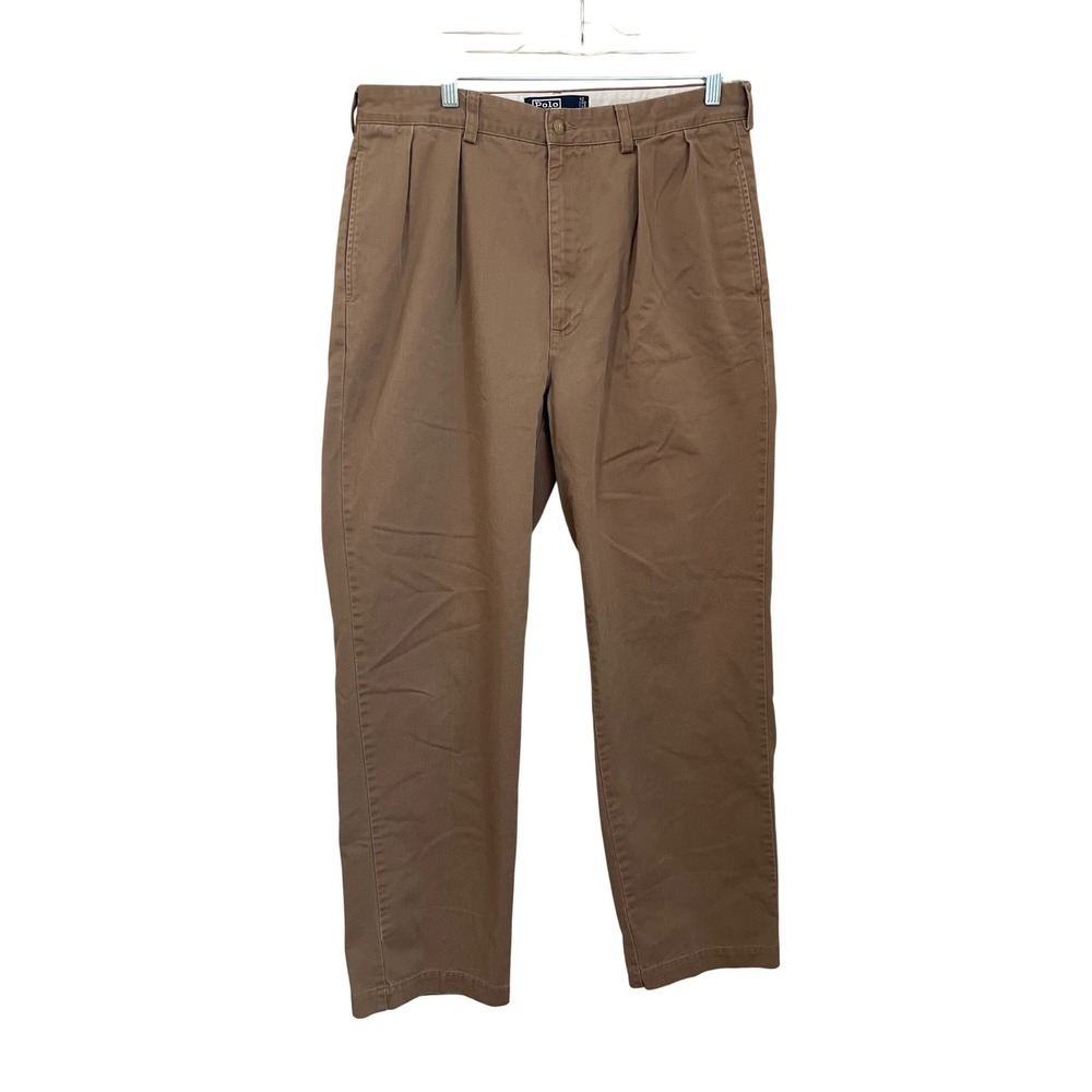 Polo Ralph Lauren Vintage 90s Andrew Two Pleat Chino Pants Brown Size 35x31